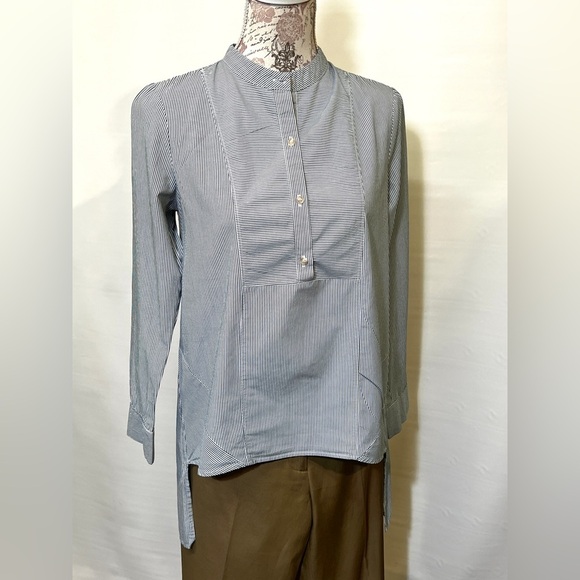 RO & DE Gray and‎ white micro striped tab collar top size XS. - Picture 7 of 11